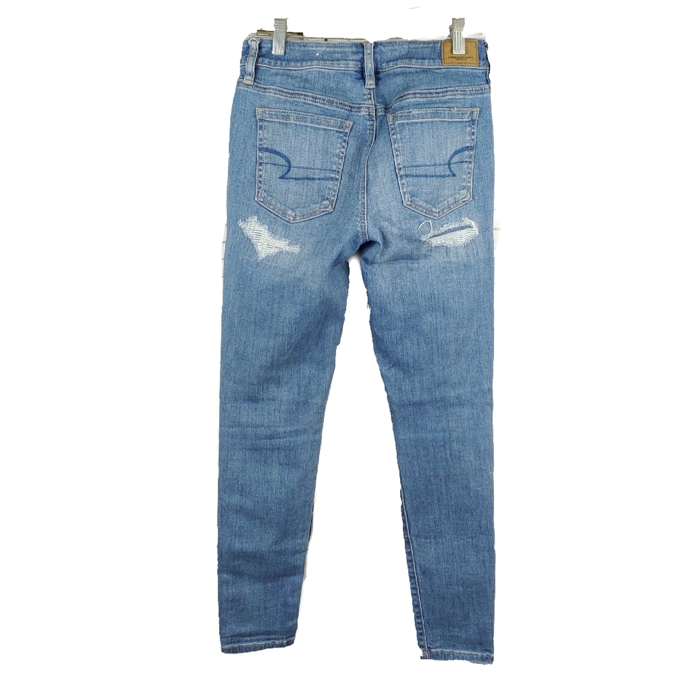 AEO EUC Womens 4 Short Super Stretch Hi-Rise Faded & Destroyed Jeggings - Picture 6 of 6